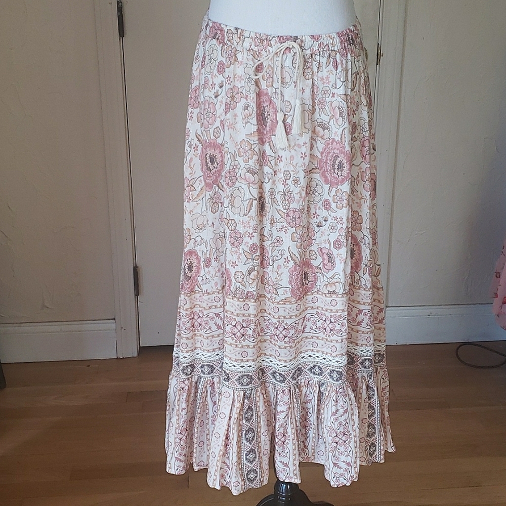 Spell Zahara pink floral skirt